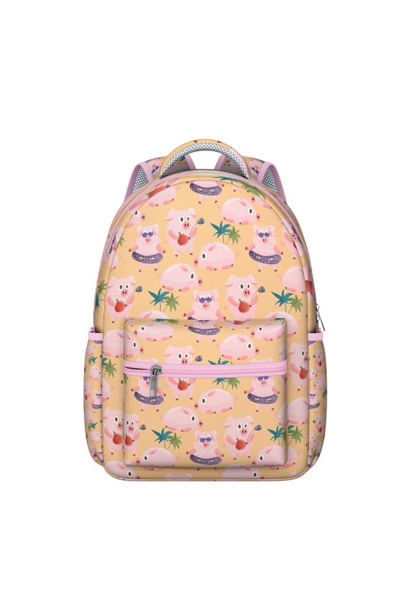 Cute Pig Design Student Backpack Watercolor Farm Animal Pattern Cartoon School Bag Abstract Aesthetic Piggy Print Artistic Bookbag for Student