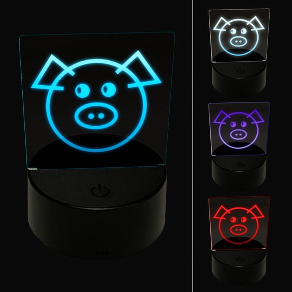Cute Pig Face LED Night Light Sign 3D Illusion Desk Nightstand Lamp