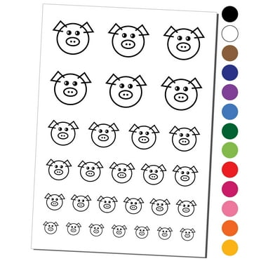 Cute Pig Face Water Resistant Temporary Tattoo Set Fake Body Art Collection - Black