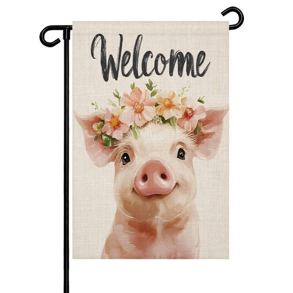 Cute Pig Garden Flag 12x18 Inch Welcome Double Sided Small Decorative Garden Flags for Outside, Outdoor Yard Porch Lawn Decoration