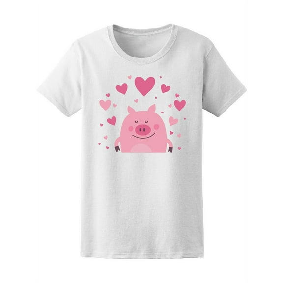 Cute Pig In Love Hearts T-Shirt Women -Image by Shutterstock, Female Large