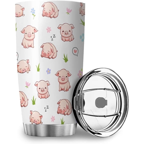 Cute Pig Insulated Tumbler,Cartoon Pig Coffee Mug,Stainless Steel Insulated Coffee Cups with Lid,Travel Mug for Cold Drinks and Hot Beverage,Birthday Thanksgiving Christmas Holiday Gifts