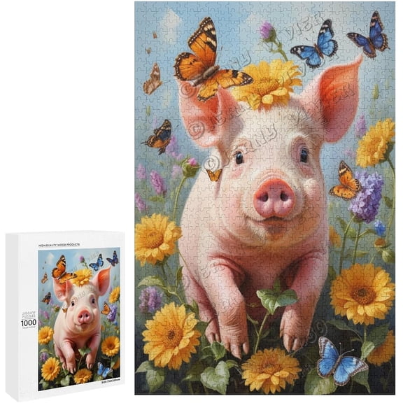 Cute Pig Jigsaw Puzzle, 1000 Pieces, 29.5"x19.7" Features Woodland Animal Challenging, Perfect for Family Fun Fun Indoor Activity