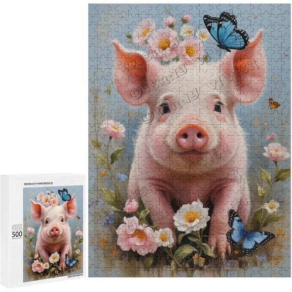 Cute Pig Jigsaw Puzzles for Adults 500 Piece Jigsaw Puzzles for Adults Challenging Game Woodland Animal Puzzles, Wooden