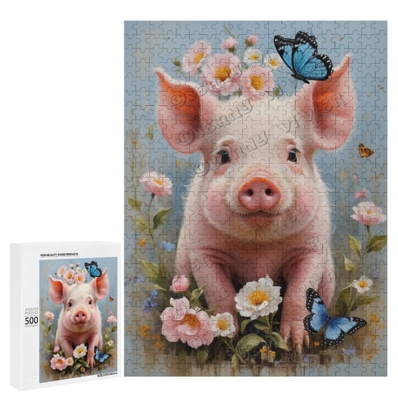 Cute Pig Jigsaw Puzzles for Adults 500 Piece Jigsaw Puzzles for Adults Challenging Game Woodland Animal Puzzles, Wooden