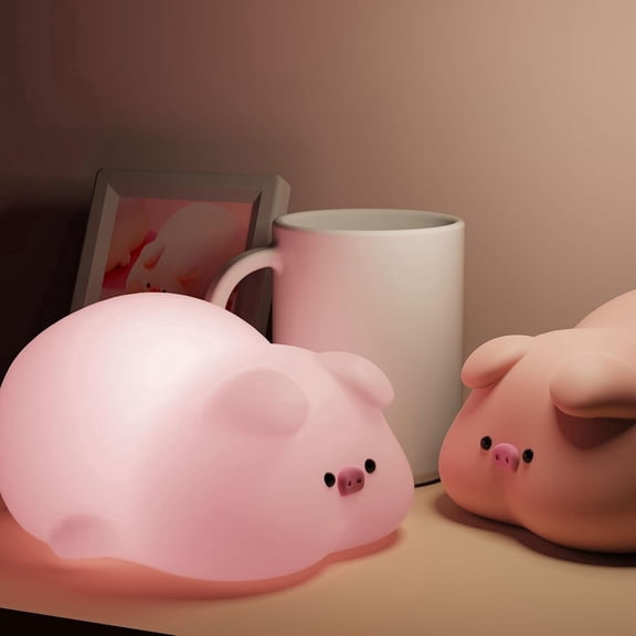 Cute Pig Lamp, Reclining LED Night Light with 3-Level Dimming, Rechargeable Touch Bedside Lamp, Soft Glowing Animal Novelty Light, Perfect Birthday Gift