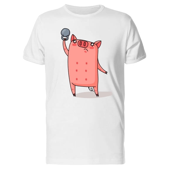Cute Pig Lifting Weights Cartoon T-Shirt Men -Image by Shutterstock, Male Medium