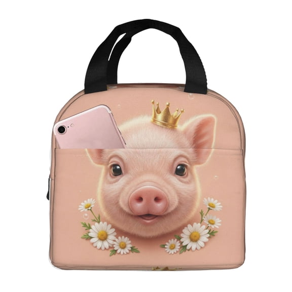 Cute Pig Lunch Box, Whimsical Character Artwork, Portable Insulated Cooler Bag For Men Women, Reusable Meal Carrier For Daily Work Use