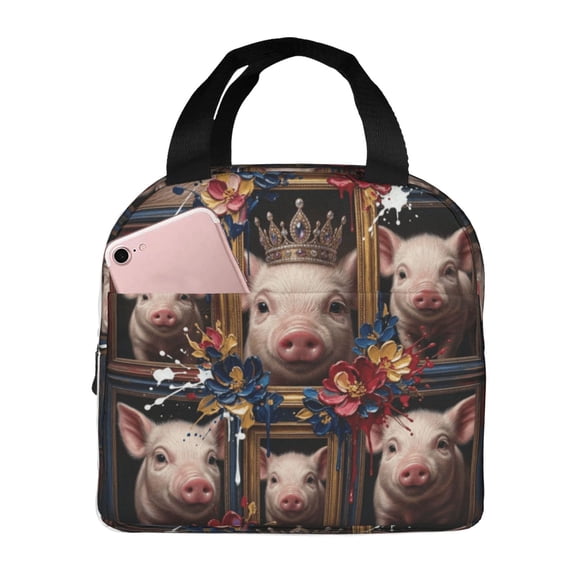 Cute Pig Lunch Box, Whimsical Character Artwork, Portable Insulated Cooler Bag For Men Women, Reusable Meal Carrier For Daily Work Use