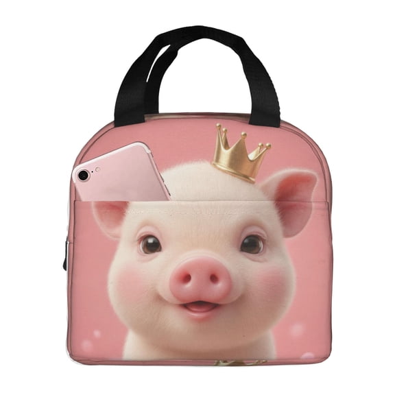 Cute Pig Lunch Box, Whimsical Character Artwork, Portable Insulated Cooler Bag For Men Women, Reusable Meal Carrier For Daily Work Use