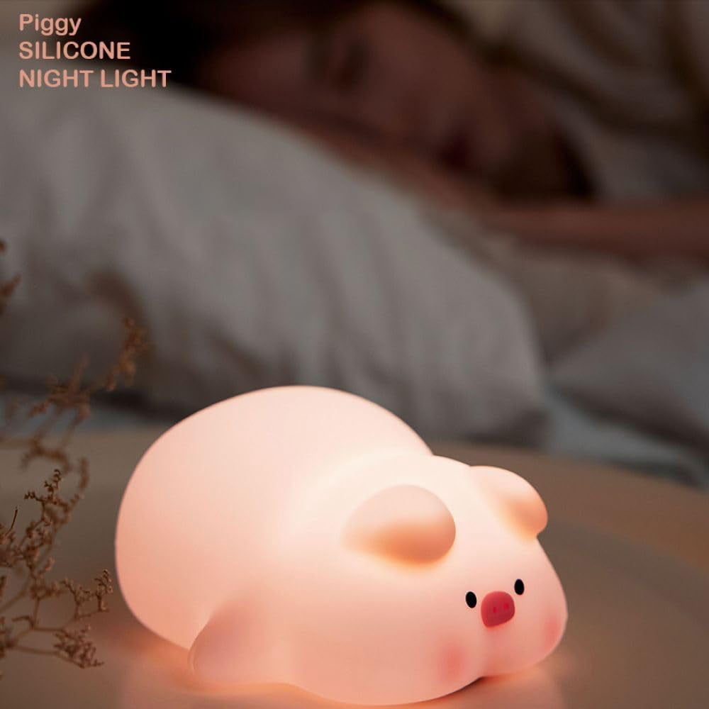 Cute Pig Night Light Silicone, Squishy Piggy Night Lamp,Kids Room Decor Atmosphere Nightlight, Baby Nursing Bedside Touch Lamp, Rechargeable and Dimmable LED Night Light，Piggy Gifts.