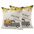 thumbnail image 1 of Cute Pig Outdoor Waterproof Pillow Covers, County Sunflowers Truck Farmhouse Black White Plaid Decorative Square Throw Pillowcase Sofa Cushion Sham for Patio/Couch/Chair, 24"x24" 2 Pack, 1 of 8