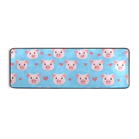 Cute Pig Pattern Runner Rug 24x72 Inch Cushioned Non Slip Soft Absorbent Floor Mat
