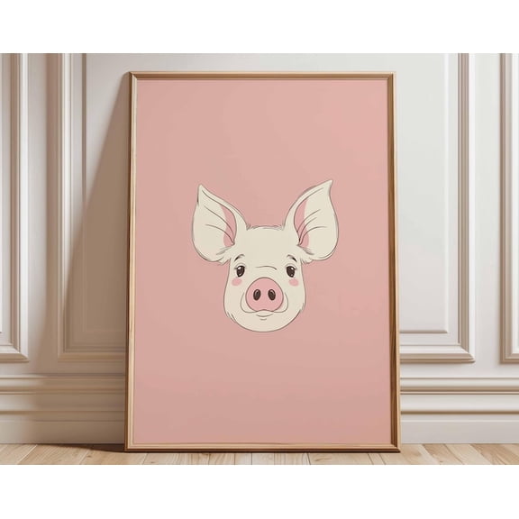 Cute Pig Pink Farm Animal Adorable Baby Farmhouse Nursery Wall Art Print, Unframed Paper Poster 8x10in