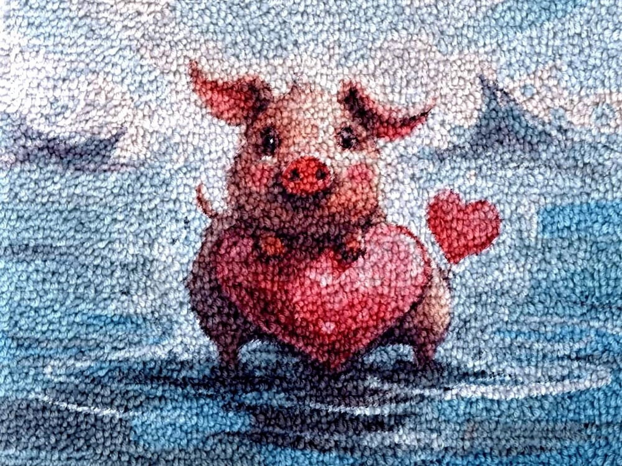 Cute Pig in Sea Latch Hook Kits Rug DIY Cushion Tapestry Making Crochet ...