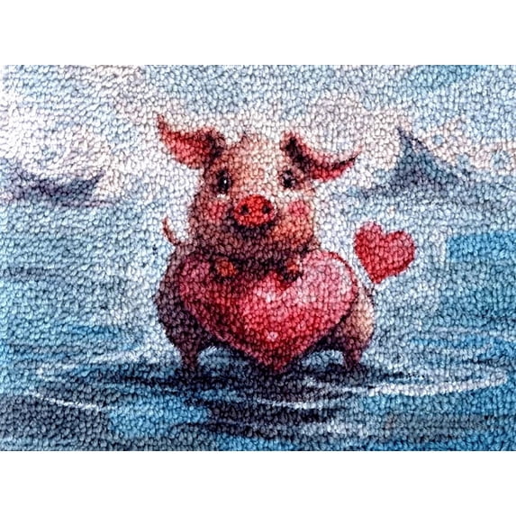 Cute Pig in Sea Latch Hook Kits Rug DIY Cushion Tapestry Making Crochet Hook Mat Making Kits Color Preprinted Pattern Canvas DIY Carpet Needlework Crochet Kits 52x38cm (d99-33)