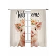 thumbnail image 1 of Cute Pig Sheer Curtains 2 Panels Set Welcome Garland Rustic Lihgt Filtering Rod Pocket Voile Drape, Semi Sheer Window Curtains for Bedroom Living Room, 52"x63", 1 of 5