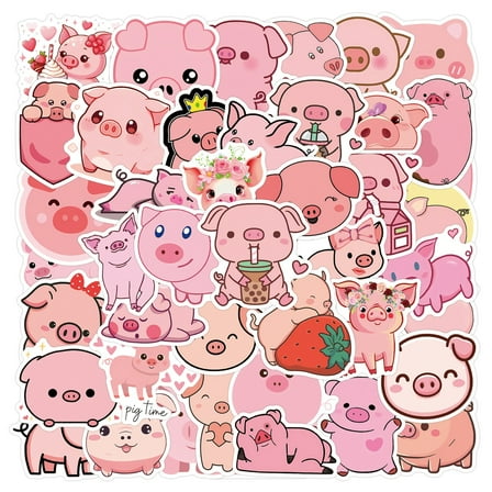 Cute Pig Stickers Pack for Laptops, Water Bottles, and Scrapbooks 50 Pcs Waterproof Vinyl Decals for Kids & Adults