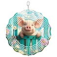 thumbnail image 1 of Cute Pig Wind Spinner Metal Outdoor Decor Whimsical Garden Teal Finish, 1 of 5
