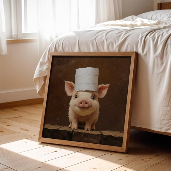 Cute Pig With Chef Hat Whimsical Animal Illustration Rustic Farm Animal Poster Unframed Paper Print