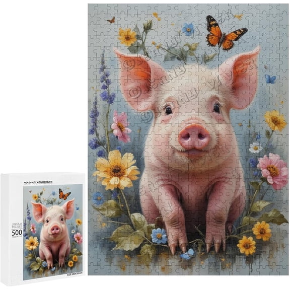 Cute Pig Wooden Jigsaw 500 Piece Puzzle - Unique Wooden Puzzles for Adults, Cool Puzzle Brain Teaser - Gift for Friends and Family - Unique Game Nigh Gift