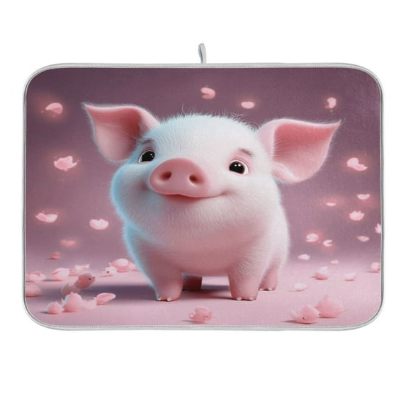 Cute Pig and Petals Dish Drying Mat 16x18 Absorbent Microfiber Draining Rack Pad for Kitchen Counter Sink