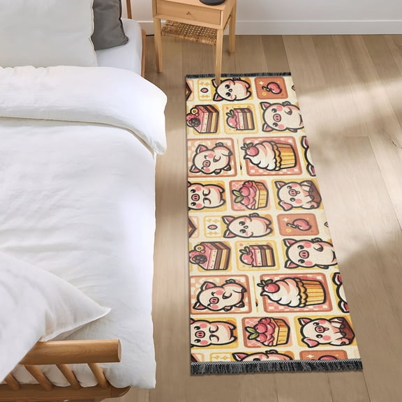 Cute Pig with Cake Runner Area Rug 2x6 Soft Non-Slip Washable Bedside Carpet for Hallway Bedroom Living Room Home Decor