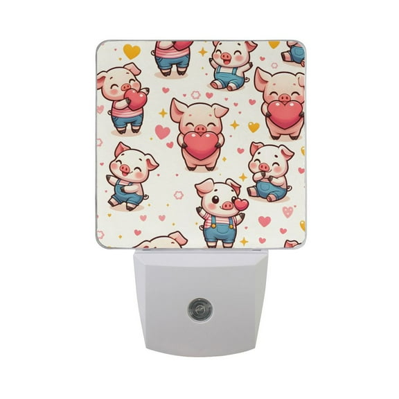 Cute Pig with Heart Night Light 2 Pack LED Nightlight Plug into Wall Dusk to Dawn Sensor Soft White