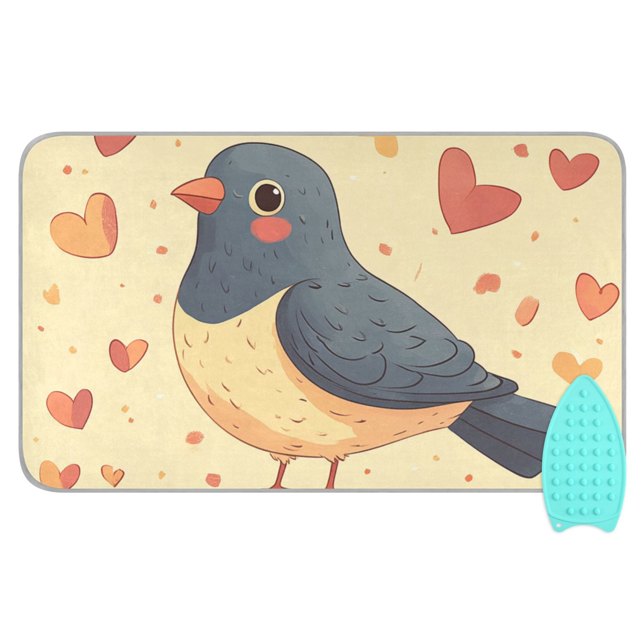 Cute Pigeon Cartoon Hearts Ironing Mat Blanket Portable Travel Ironing Pad Heat Resistant Pad 47.2" x 27.6”