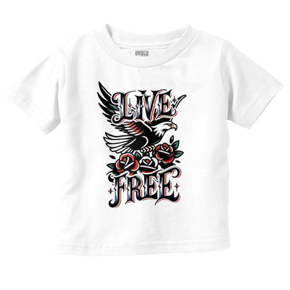 Live Free Eagle and Roses Tattoo Infant Toddler Graphic Tee For Boys or Girls Brisco Brands 6M