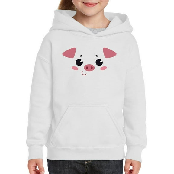 Cute Piggy Smile Face Hoodie Juniors -Image by Shutterstock,  Large