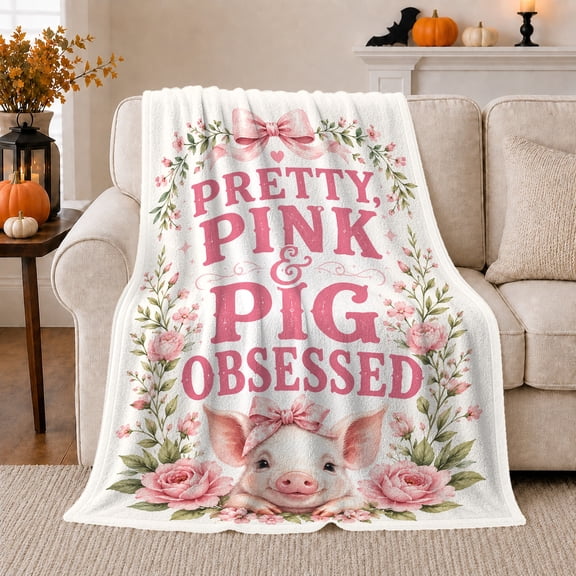 Cute Piglet Floral Watercolor Design Just Girl Who, Cozy Friendship Quote Scene, Warm Flannel Blanket for Living Room and Reading Nook, Art Lovers Friendship Gift, Playful Home Decor