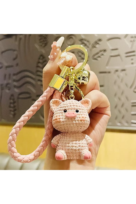 Cute Piglet Keychain - Handmade-Style Resin Crochet Keyring for Girls, Cars & Bags