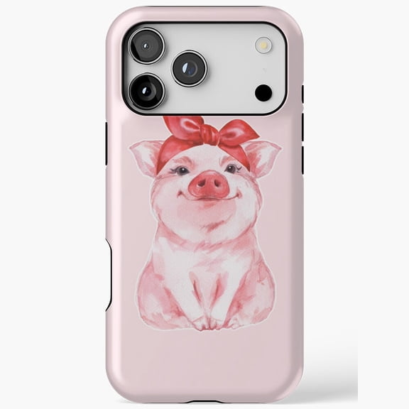 Cute Piglet Red Bow Headband Farm Barnyard Animal Art iPhone 11 12 13 14 15 16 17 Pro Max Case