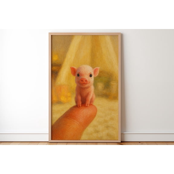 Cute Piglet Wall Art Tiny Baby Pig Whimsical Farm Animal Print Adorable Nursery Wall Decor Country Farmhouse Animal Artwork