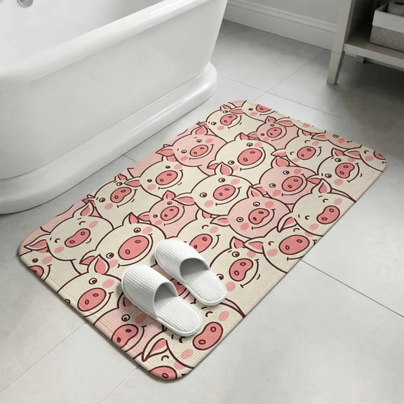 Cute Pigs Bathroom Rugs Non Slip Washable Bath Mat Absorbent Low Pile Front Door Mat Modern Animals Cartoon Indoor Doormat for Kitchen Entryway Shower Decor Accessories 15.7"x23.6"