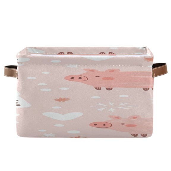 Cute Pigs Hearts Christmas Trees with Snow Square Storage Bins with Handles Collapsible Containing Box 1 Pack