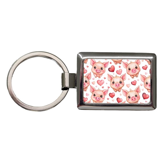 Cute Pigs Hearts Watercolor Metal Rectangle Keychain
