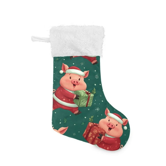 Cute Pigs Hold Christmas Gift Christmas Stockings Large Capacity 18 inch Gift Bag with Hook Xmas Holiday Decor 1 Pack