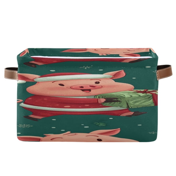Cute Pigs Hold Christmas Gift Square Storage Bins with Handles Collapsible Containing Box 1 Pack