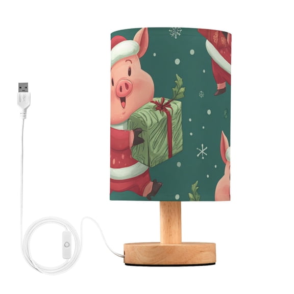 Cute Pigs Hold Christmas Gift Table Lamp with USB Port LED Warm Light Lamp Night Light Home Decor