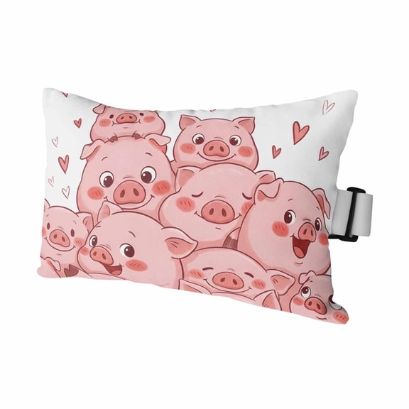 Cute Pigs Outdoor Pillows for Chaise Lounge Chair Waterproof Lumbar Pillows with Insert&Adjustable Elastic Strap Beach Headrest Pillow Cartoon Animals Love Heart Neck Pillow for Patio Pool 11"x16"