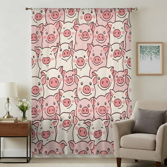 Cute Pigs Sheer Curtains 54 Inches Long for Bedroom, Modern Animals ...