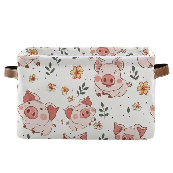 Cute Pigs Storage Basket Large Foldable Storage Bin Laundry Baskets Toys Box Book Foldable Organizer Bag 14.2x10.2x8.3 Inches 1 PC
