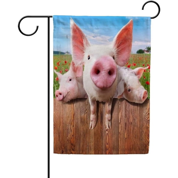 Cute Pigs and Flower Fields Double Sided House Flag 28 x 40 inch Decorative Yard Flag for Outdoor