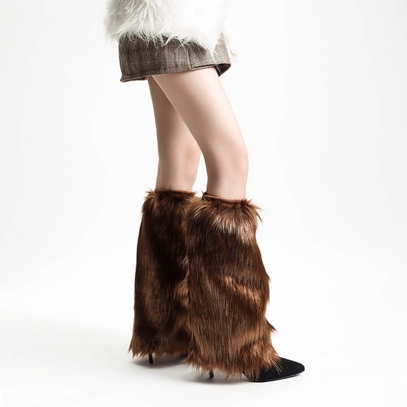 Cute Pilates Socks Leg Warmers, Fuzzy over Boot for Women Girls, Winter Long Boot Sleeves Foot Covers Footies Socks Coffee S