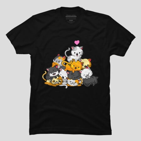 Cute Pile Of Cats Anime Kawaii Neko Graphic T-shirt M2981932, Up to Size 5XL