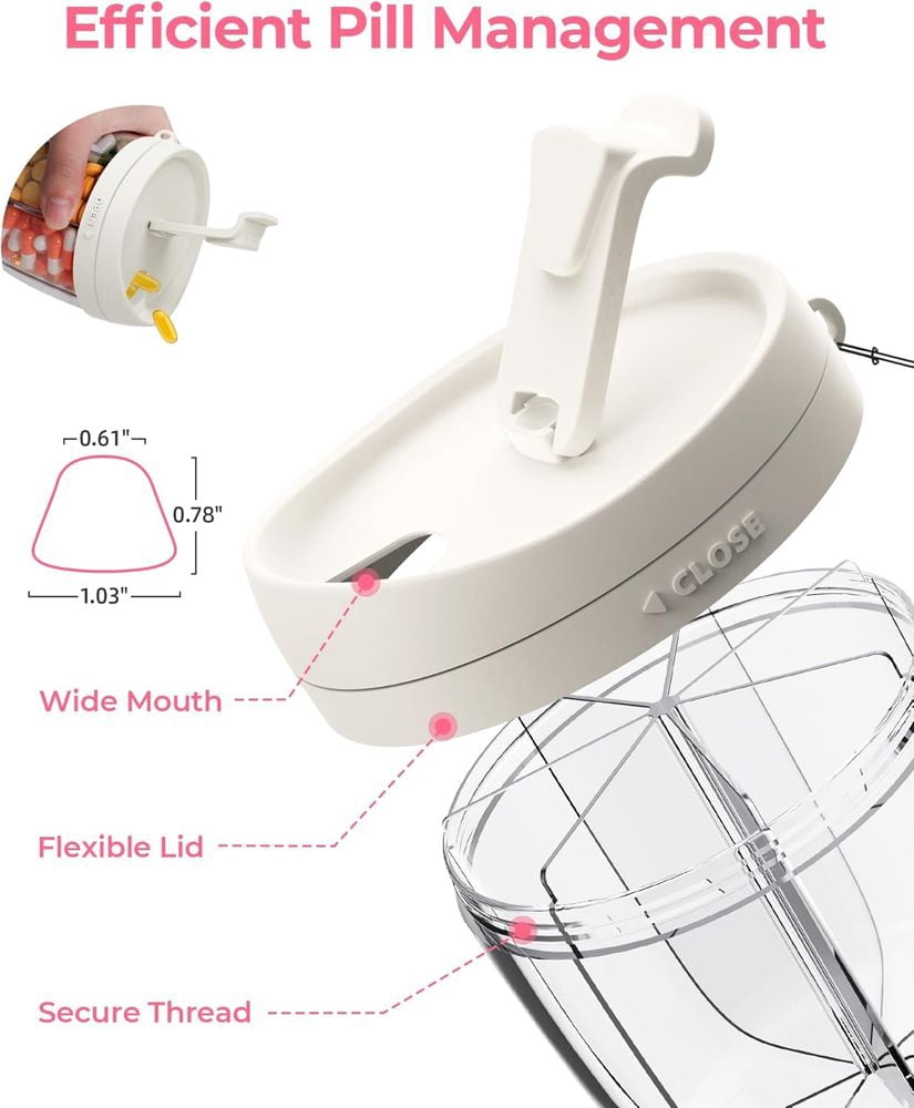 Cute Pill Dispenser with 7 Large Compartments BPA-Free Portable Pill Organizer Wide Opening Anti-Mix Pill Container for Travel & Daily Use White