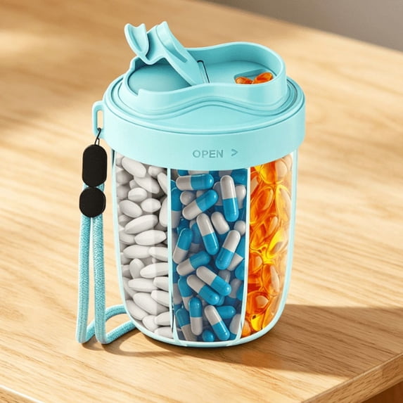 Cute Pill Dispenser with 7 Large Compartments, Portable Pill Bottle Organizer with Wide Opening for Easy Use, Anti-Mix Pill Organizer for Travel