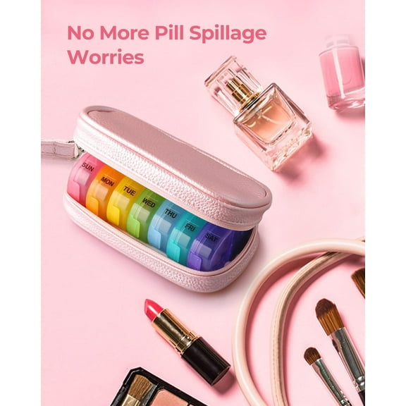 Cute Pill Organizer 2 Times a Day, PU Leather Pill Case for Women, Portable Weekly Pill Box for Pursjavascript:e with Storage Bag to Hold Vitamins, Medications, Fish Oils, Supplements